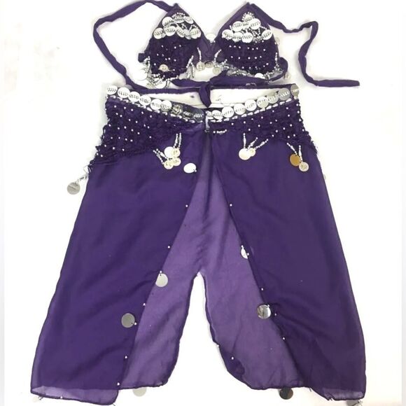 No Brand Other - Belly Dancer Girls Toddler 2PC Purple Costume & Silver Dangles SMALL